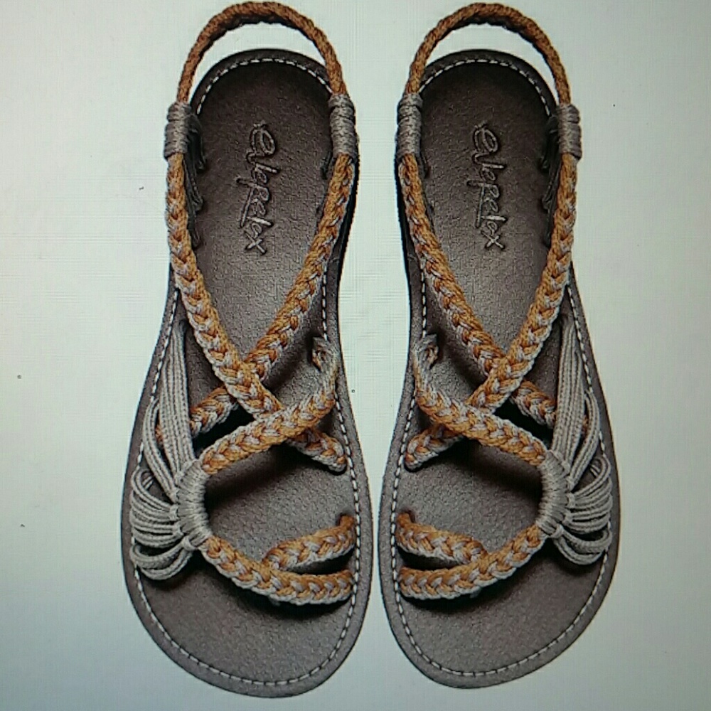 Plaka flat sandals -Palm Leaf -orange and grey
